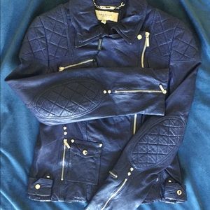 Karen Miller blue leather bikers jacket